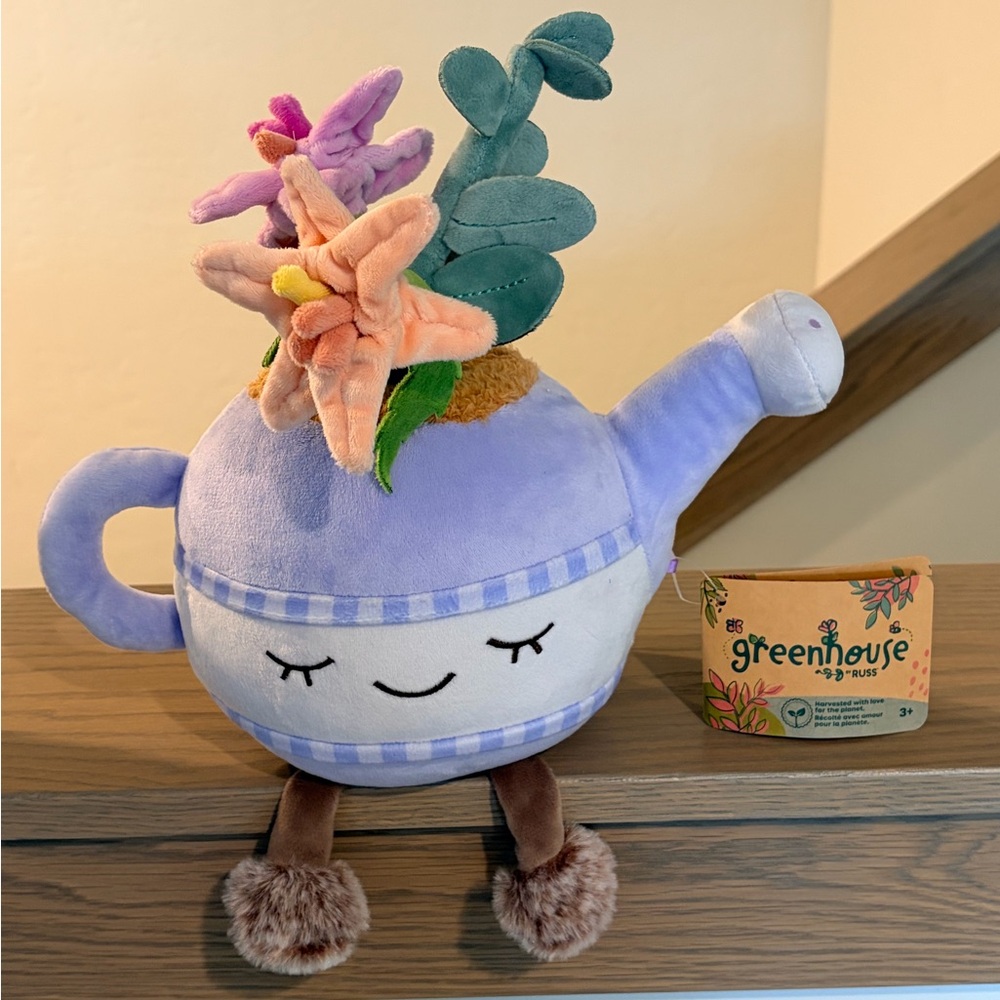 🌱 Greenhouse By Russ Jared Lily Flower In Watering Can Pot Plush Plant 12” BNWT